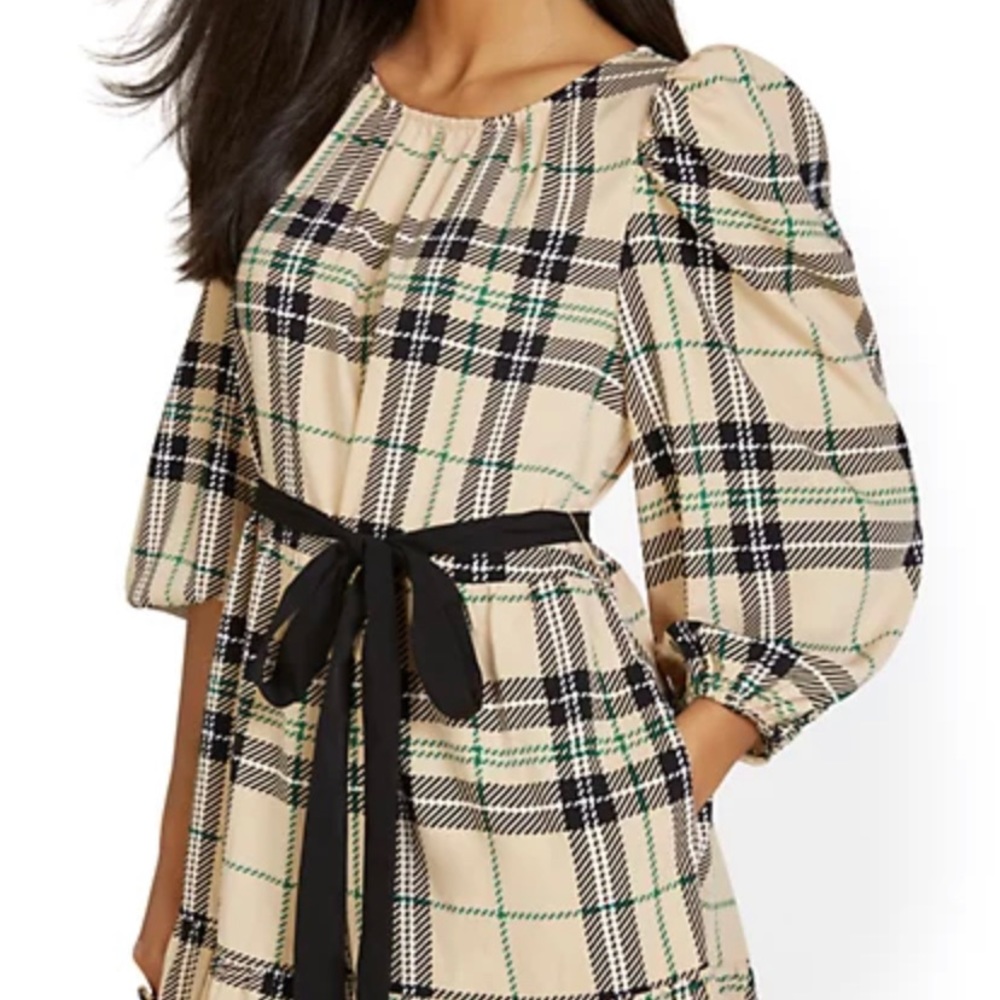 Plaid cream color dress